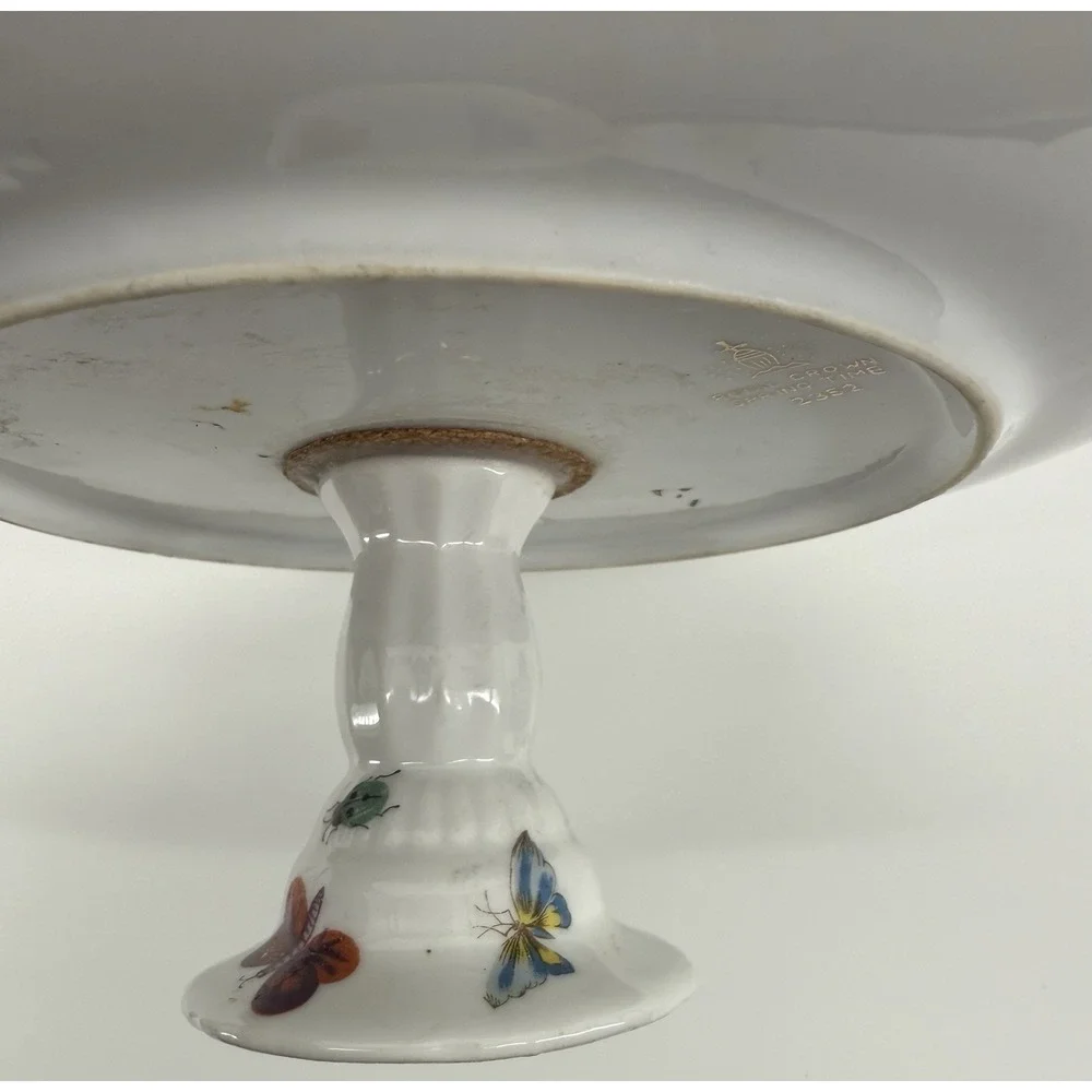 Lefton China Hand-Painted Compote Footed Dish‎ Butterflies Pedestal Bowl